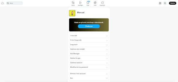 interfaccia sito Snapchat