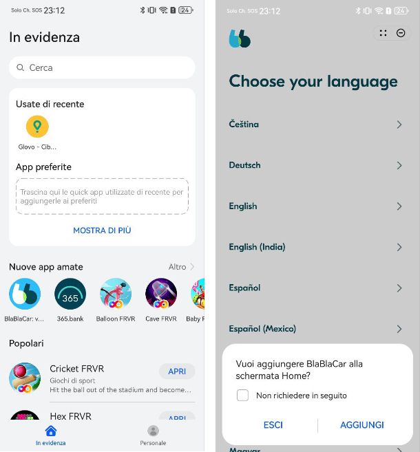 Installazione delle app