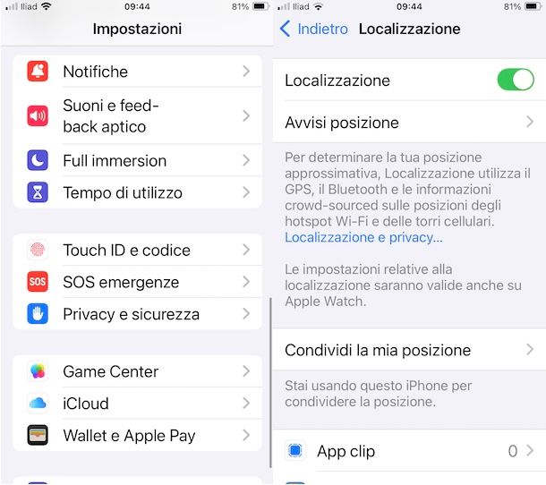 Attivare localizzazione iPhone