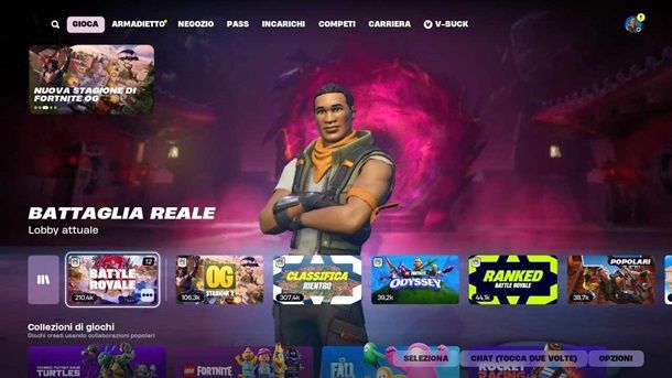 La home di Fortnite su Nintendo Switch