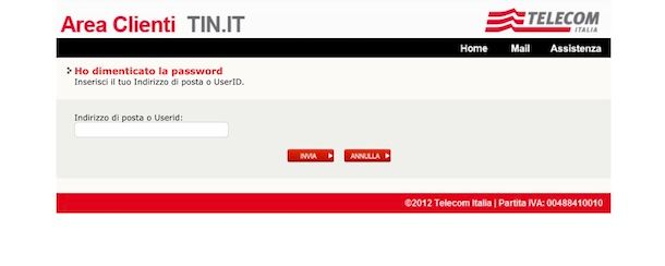 Recuperare password tin.it