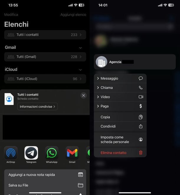 Esportare rubrica iPhone app Contatti