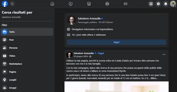 Cercare persone su Facebook