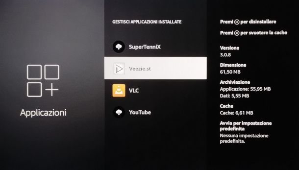 disinstallazione Veezie su Fire TV Stick