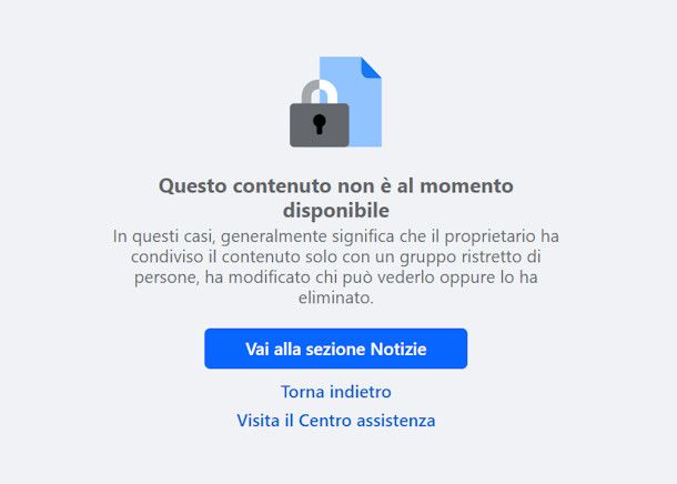 Facebook contenuto non disponibile