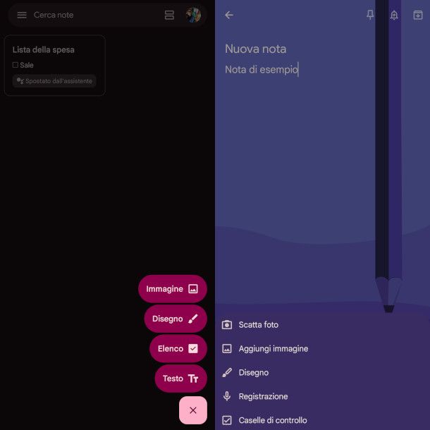 interfaccia Google Keep