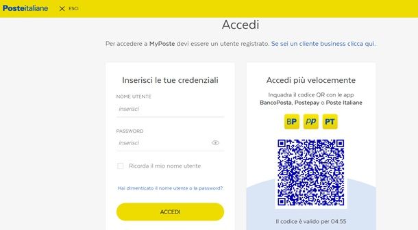 Il procedimento per accedere al sito Poste Italiane con QR Code