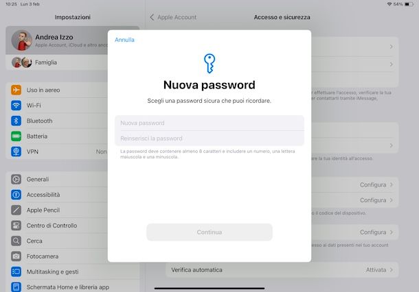 Impostare nuova password account Apple su iPad