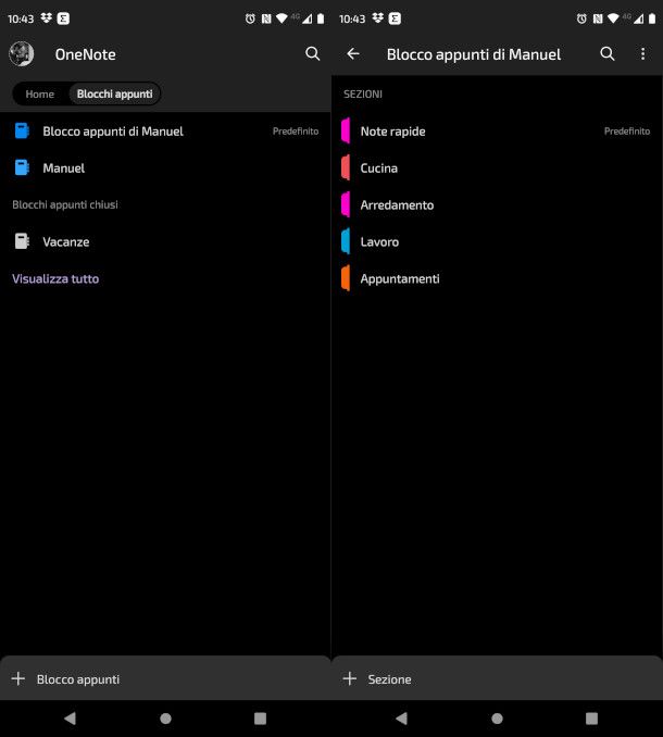 schermate app OneNote