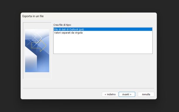 Esportare email Outlook Classic Windows