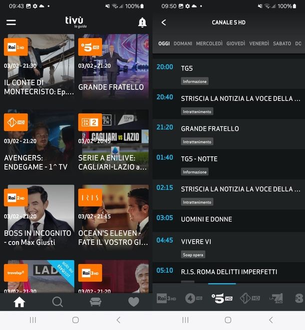 tivusat programmi questa sera Canale 5 app Tivusat