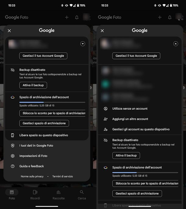 Disattivare account Google Foto
