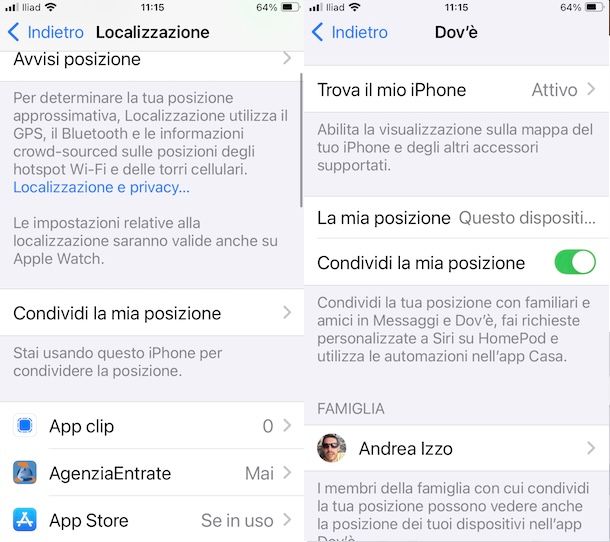 Condividere posizione su iPhone