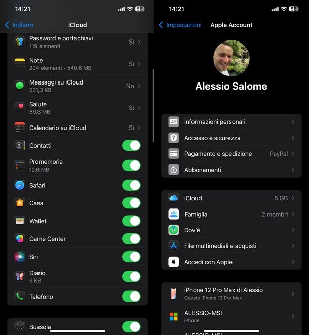Attivare sincronizzazione Contatti iCloud