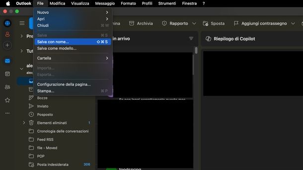Esportare email Outlook Mac