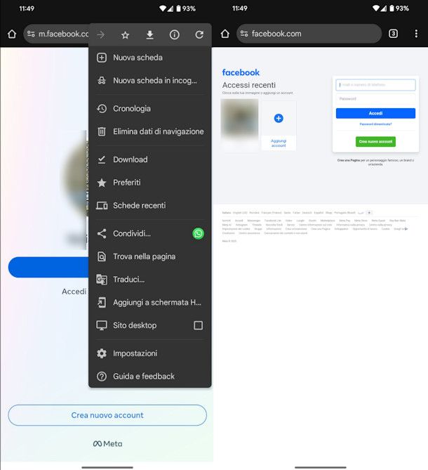 Accedere a Facebook come visitatore da smartphone e tablet