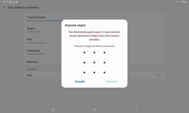 Come sbloccare tablet Samsung con segno