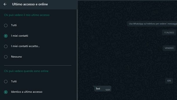 Ultimo accesso WhatsApp PC