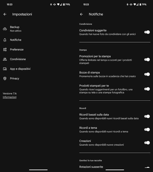 Disattivare notifiche Google Foto