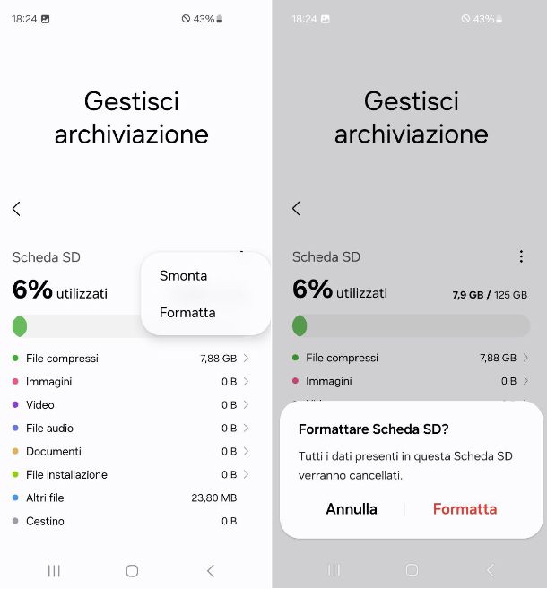 Come formattare scheda SD su Samsung