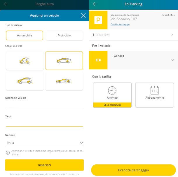 prenotazione parcheggio Eni Parking