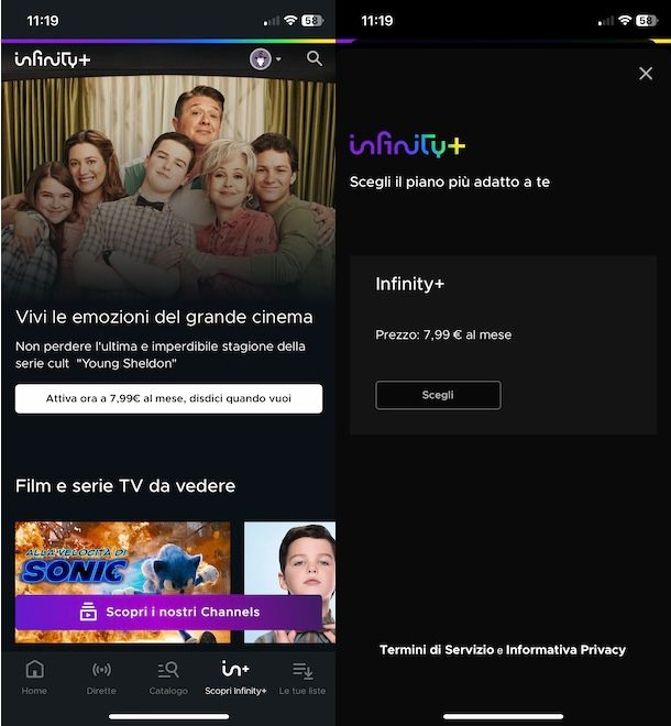 Attivare Infinity+ su iPhone