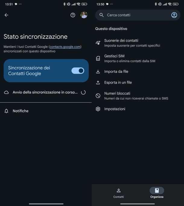 Attivare sincronizzazione Contatti Google