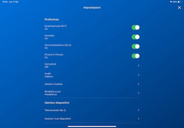 Sincronizzare iPad con Sky Q