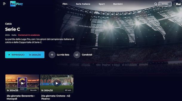 Serie C gratis su RaiPlay