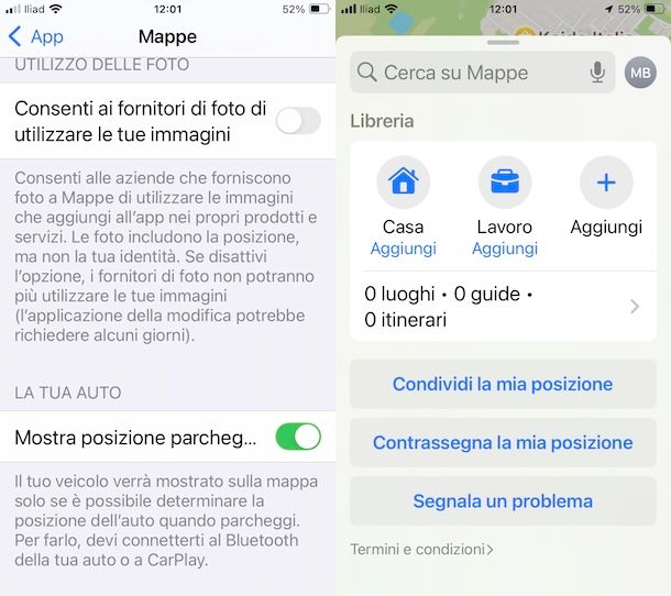 Mettere la posizione della macchina su iPhone