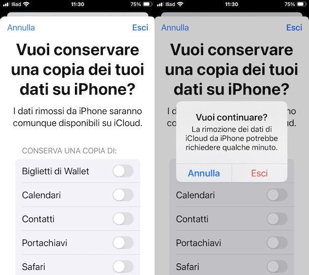 Uscire da account Apple