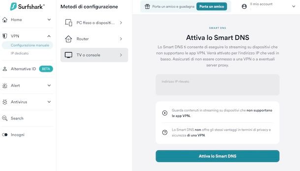 Attivare DNS Surfshark