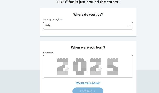 La procedura per registrarsi su LEGO