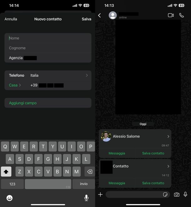 Passare singolo contatto Android iPhone