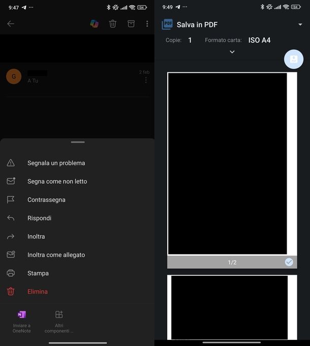 Esportare email Outlook Android