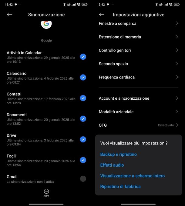 Sincronizzazione contatti Google Android