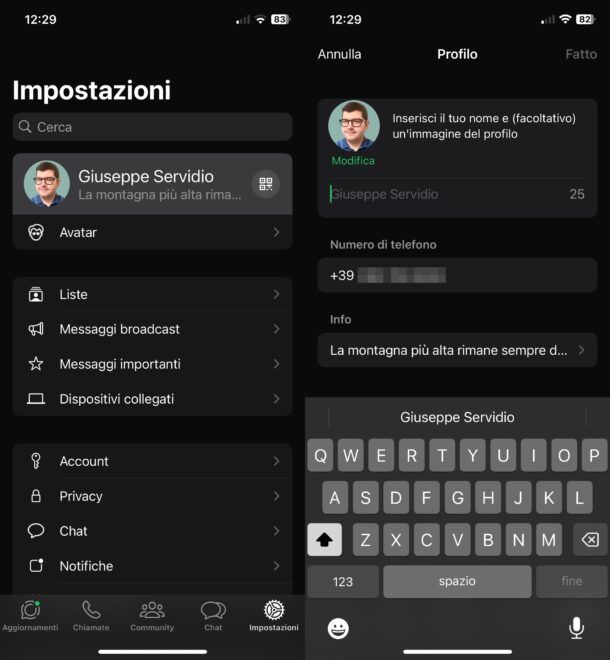 Cambiare nome su WhatsApp