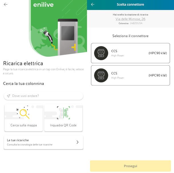 schermate ricarica app Enilive