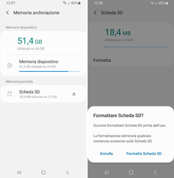 Formattare microSD Android Impostazioni