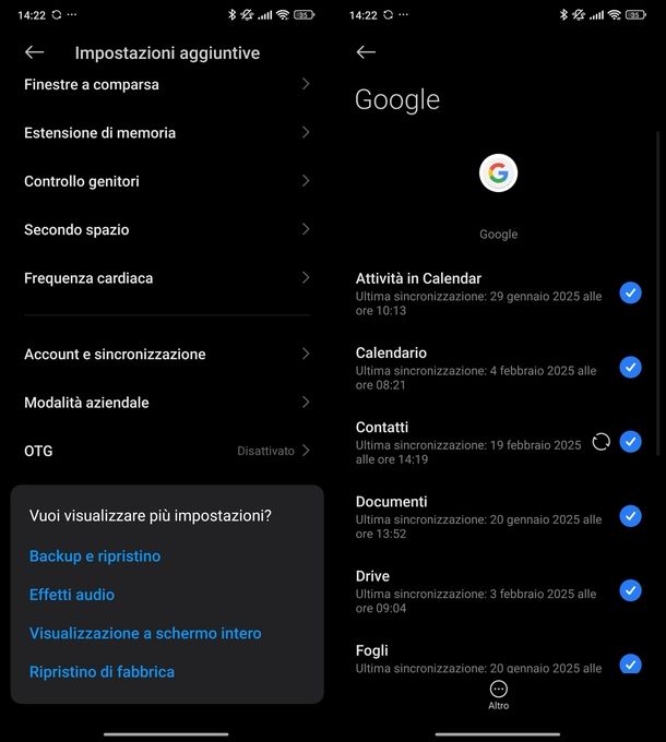 Sincronizzare contatti Google Android