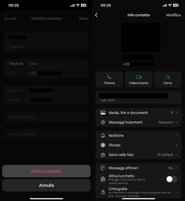 Eliminare contatto WhatsApp iPhone