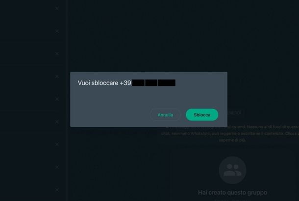 Sbloccare contatto bloccato WhatsApp Web