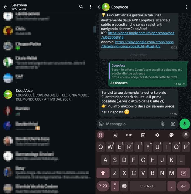 servizio WhatsApp CoopVoce