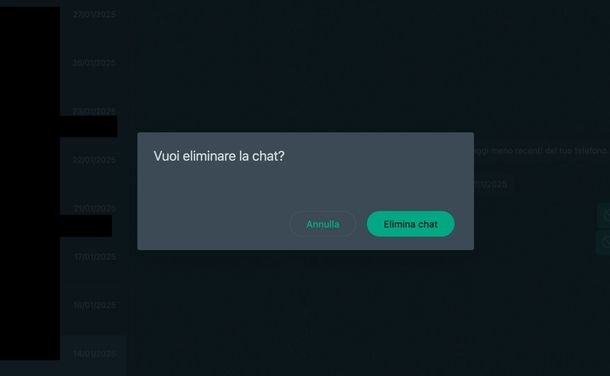 Eliminare chat WhatsApp Mac
