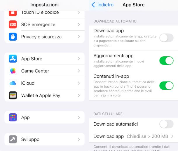 schermate aggiornamenti automatici app iPhone