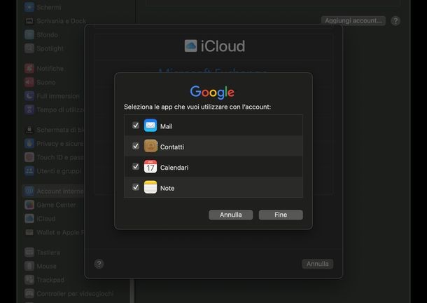 Sincronizzare contatti Gmail Mac