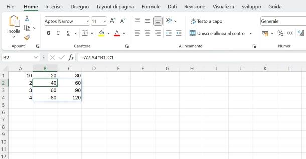 Come moltiplicare colonna per riga su Excel