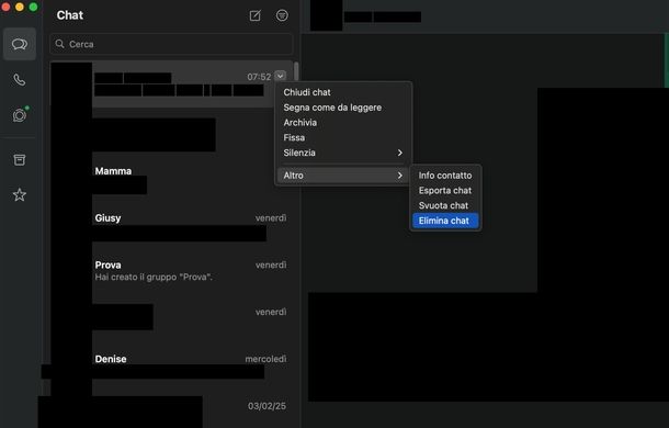 Eliminare chat WhatsApp Web