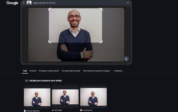 pagina dei risultati Google ricerca per immagini