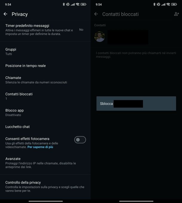 Sbloccare contatto bloccato WhatsApp Android